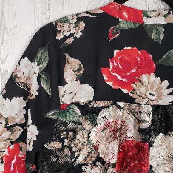 Fig + Flower Floral Long Sleeve Button Down Shirt Women's Size Petite Medium PM - Picture 7 of 11